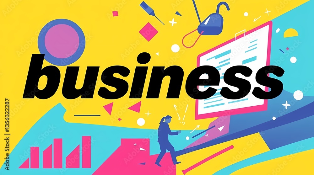Aufkleber digital business dynamics: a vibrant illustration of a digital business environment, featuring a com