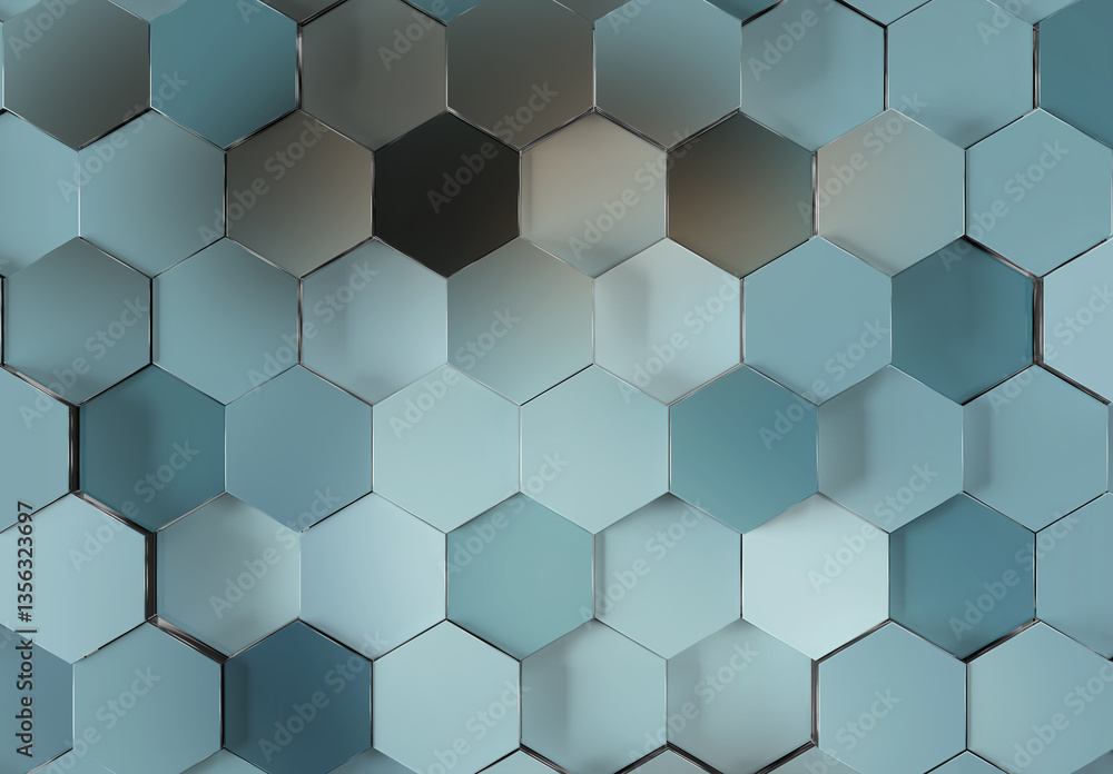 Fototapete Black and blue glossy hexagons background pattern. Abstract hexagonal colorful texture. 3D rendering