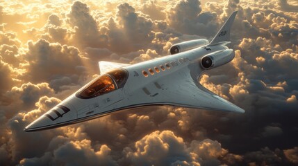 A futuristic spaceplane ascends into the heavens, powered by advanced electromagnetic propulsion systems, demonstrating capabilities for airlaunch and hypersonic travel amid dramatic clouds.