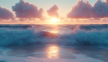 Ocean Waves Crashing at Sunrise.