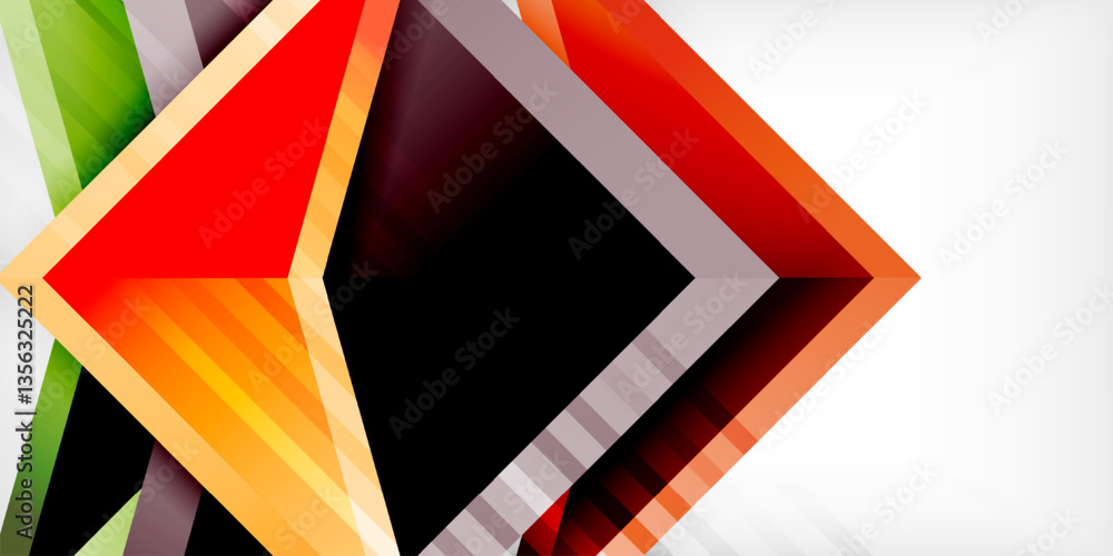 Poster arrows with 3d effect abstract background. triangles on light grey backdrop