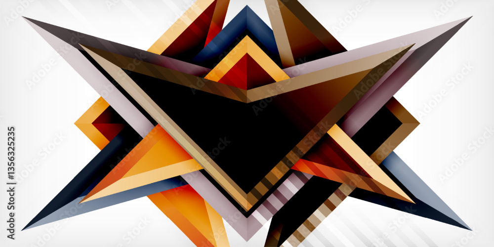 Poster arrows with 3d effect abstract background. triangles on light grey backdrop