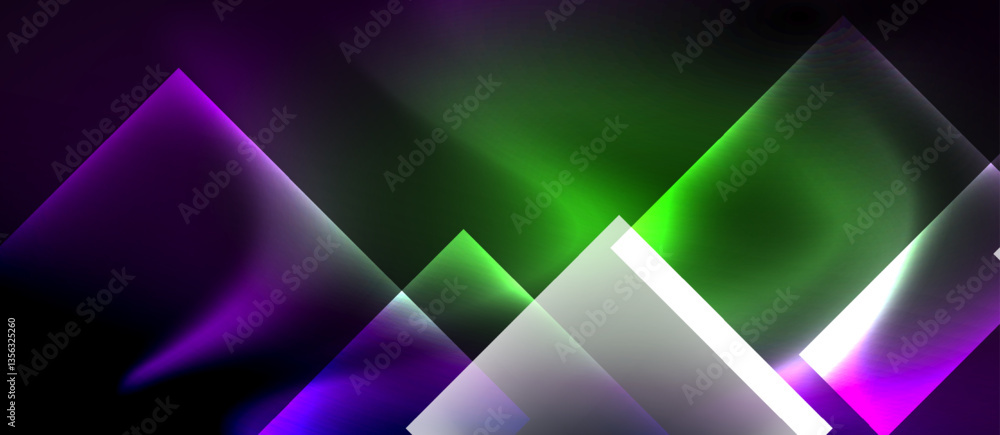Poster glass squares with neon shiny light abstract background