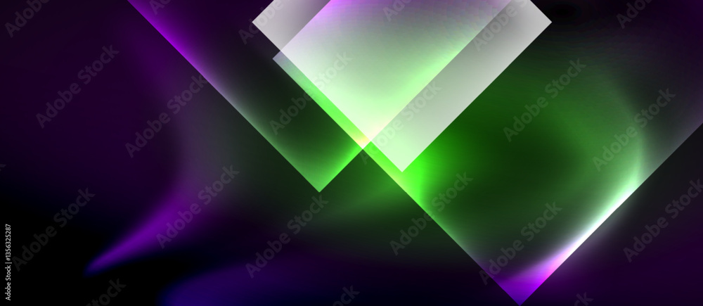 Poster glass squares with neon shiny light abstract background