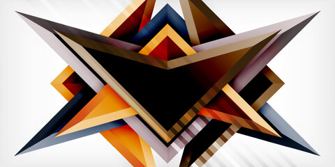Arrows with 3d effect abstract background. Triangles on light grey backdrop
