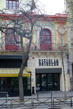 A view of the Bataclan facade at Voltaire Boulevard. Paris, France - March 22, 2025.
