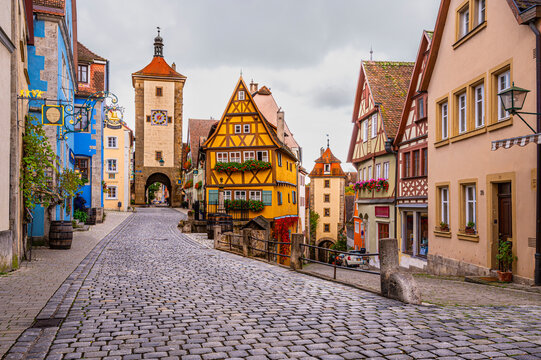 Picturesque view of Pl�nlein in Rothenburg ob der Tauber, Bavaria, Germany
