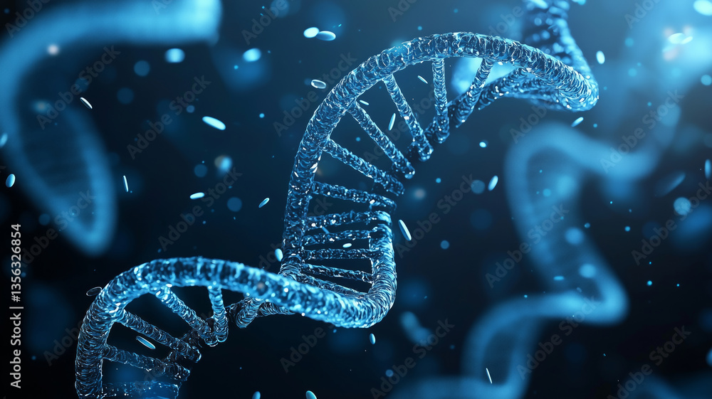 Aufkleber dna close-up on dark blue background. view under the microscope. generative ai