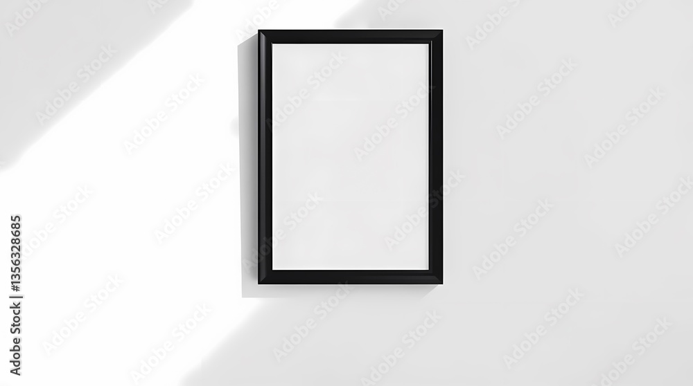 Poster blank canvas on wall: a minimalist shot captures a framed blank canvas with soft shadow on a wall, r