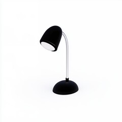 Black Desk Lamp with Curved Arm on White Background