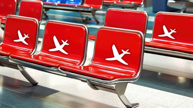 Red Airport Waiting Seats with Airplane Logo