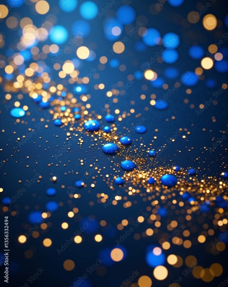 Poster blue with gold bokeh with glitters in dark abstract background for card or greeting template banner 