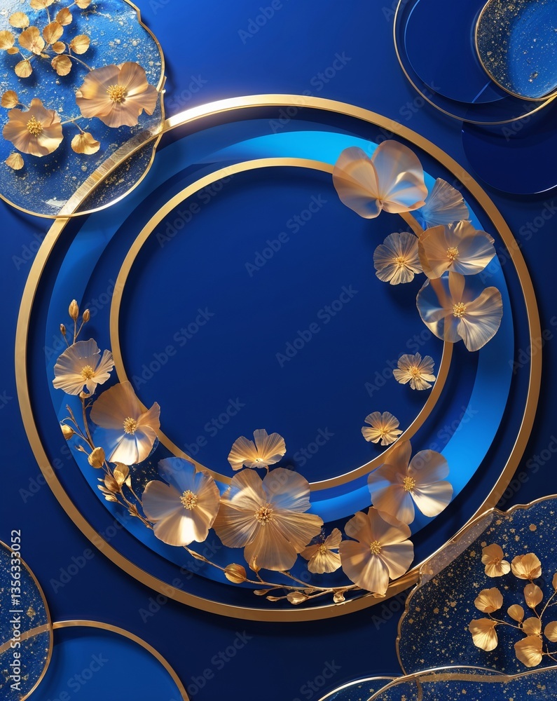 Poster blue with gold transparent circular shapes layer abstract background for card or greeting template b