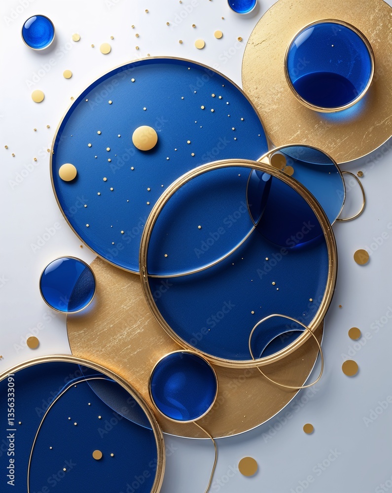 Aufkleber blue with gold transparent circular shapes layer abstract background for card or greeting template b