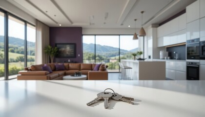 Keys on Countertop in Modern Home with Open Living Space