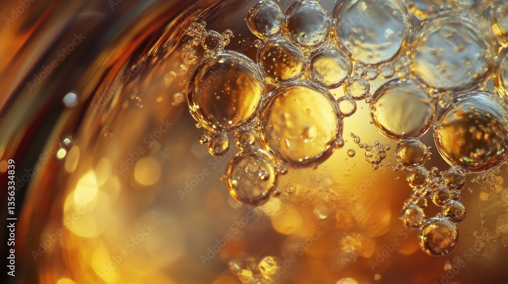 Poster abstract bubbles: a captivating macro shot of bubbles, their reflective surfaces catching the light,