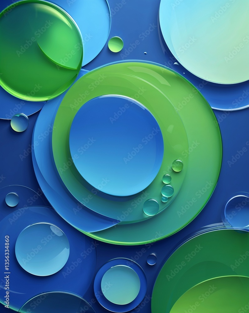 Poster blue with green transparent circular shapes layer abstract background for card or greeting template 