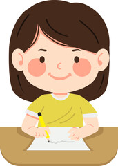 young kid doing her homework and writing