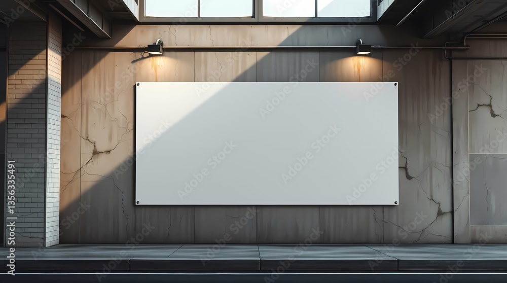 Poster blank canvas in urban scene: an empty, rectangular sign, an invitation for messages, commands attent