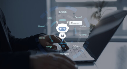 Text translation using AI bot.Translator language course and education.Translate languages...