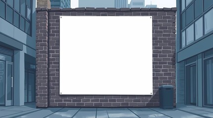 Urban Blank Billboard: A pristine blank billboard stands prominently against a weathered brick wall, set within an urban alleyway. Perfect for your promotional content!