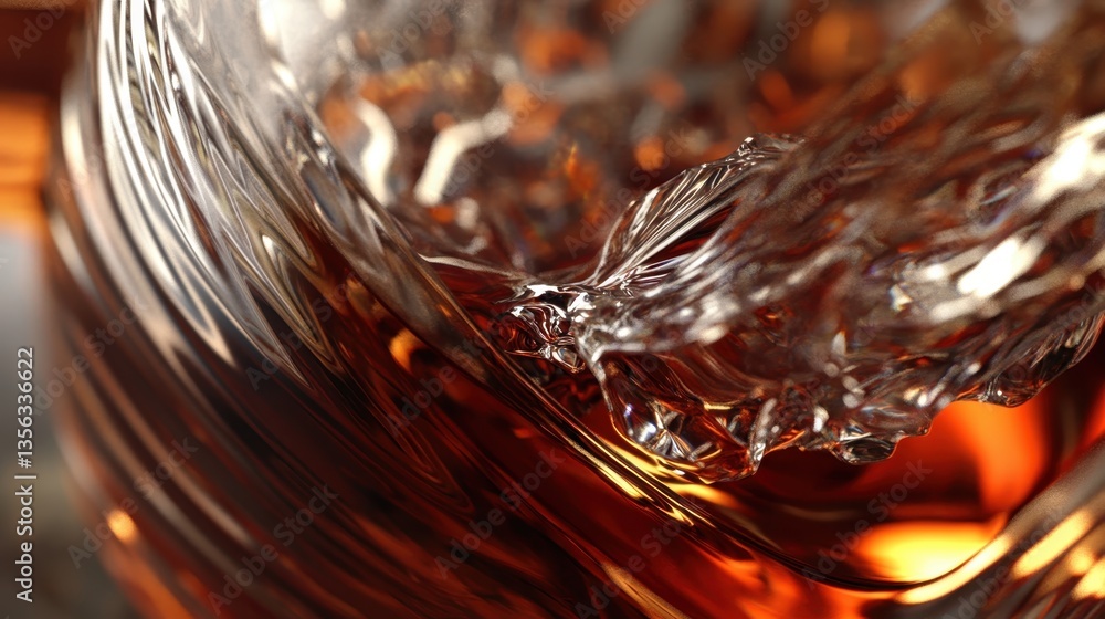 Poster swirling spirits: capture the dynamic motion of a glass of amber liquid as it swirls elegantly, crea