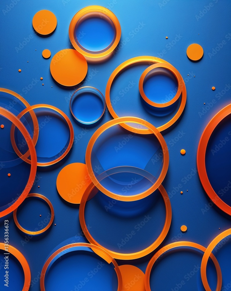 Poster blue with orange transparent circular shapes layer abstract background for card or greeting template