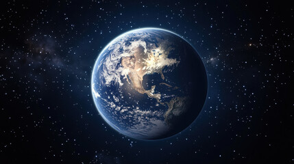 Obraz premium The Earth in space, glowing blue and white, with stars in the background