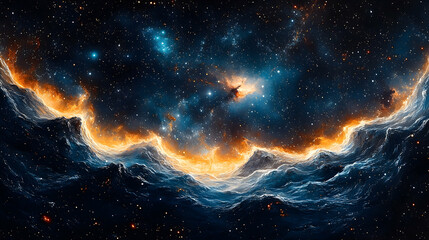 Fototapeta premium Celestial Sea: A Cosmic Symphony of Starry Waves and Interstellar Clouds