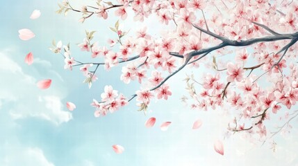 Watercolor Cherry blossom blooming flower,Sakura tree or forest side view,Cherry tree spring flower background,elements for environment and garden,botanical in spring season.