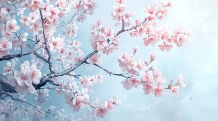 Obraz premium Watercolor Cherry blossom blooming flower,Sakura tree or forest side view,Cherry tree spring flower background,elements for environment and garden,botanical in spring season.