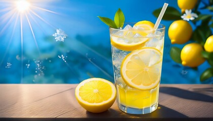 a deliciously refreshing yuzu citrus drink with ice anime style exuding a fresh summer energy