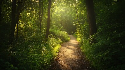 Fototapeta premium Calm, lush forest trail surrounded by nature's tranquility picture