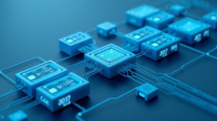Tech Circuit Board: Intricate circuit board design with a futuristic feel. Components interconnected by delicate pathways.