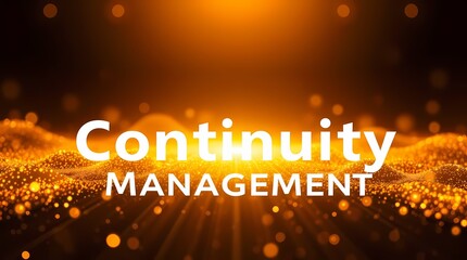 Continuity Management: The words "Continuity Management" are elegantly presented over a radiant, flowing gold abstract background, conveying a sense of stability and forward momentum. 