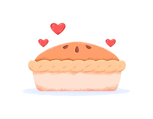 illustration of a pie and heart symbol. like or love pie cakes. world pie day. food and dishes. side view. flat style design with texture grain. elements