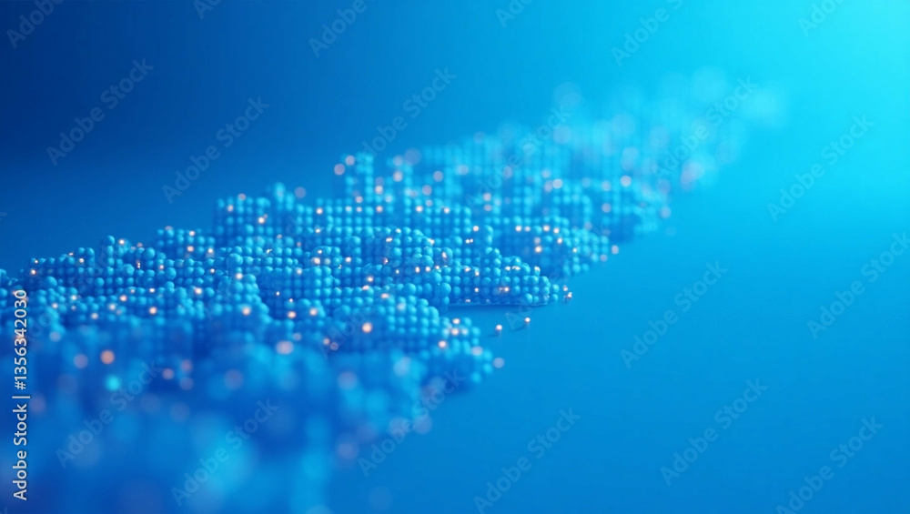 Poster futuristic data stream visualization with glowing particles on a gradient blue background