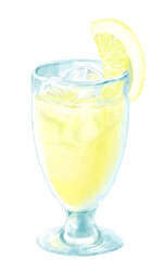 グラスに入ったグレープフルーツジュースの水彩イラスト