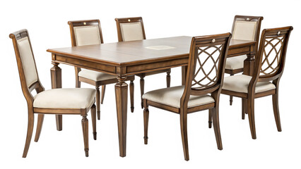 Elegant Dining Table with Beige Chairs - Isolated on White Background as Transparent. PNG. AI GENERATED
