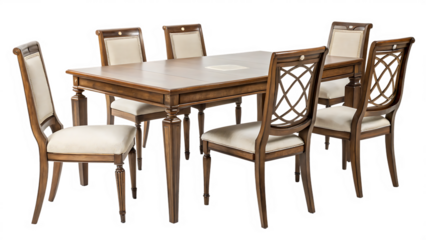 Elegant Dining Table with Beige Chairs - Isolated on White Background as Transparent. PNG. AI GENERATED