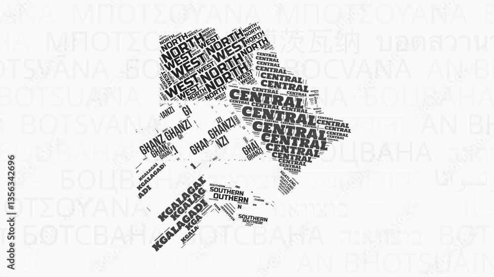 Poster botswana intro animation featuring a country with regions illustration video. background with countr