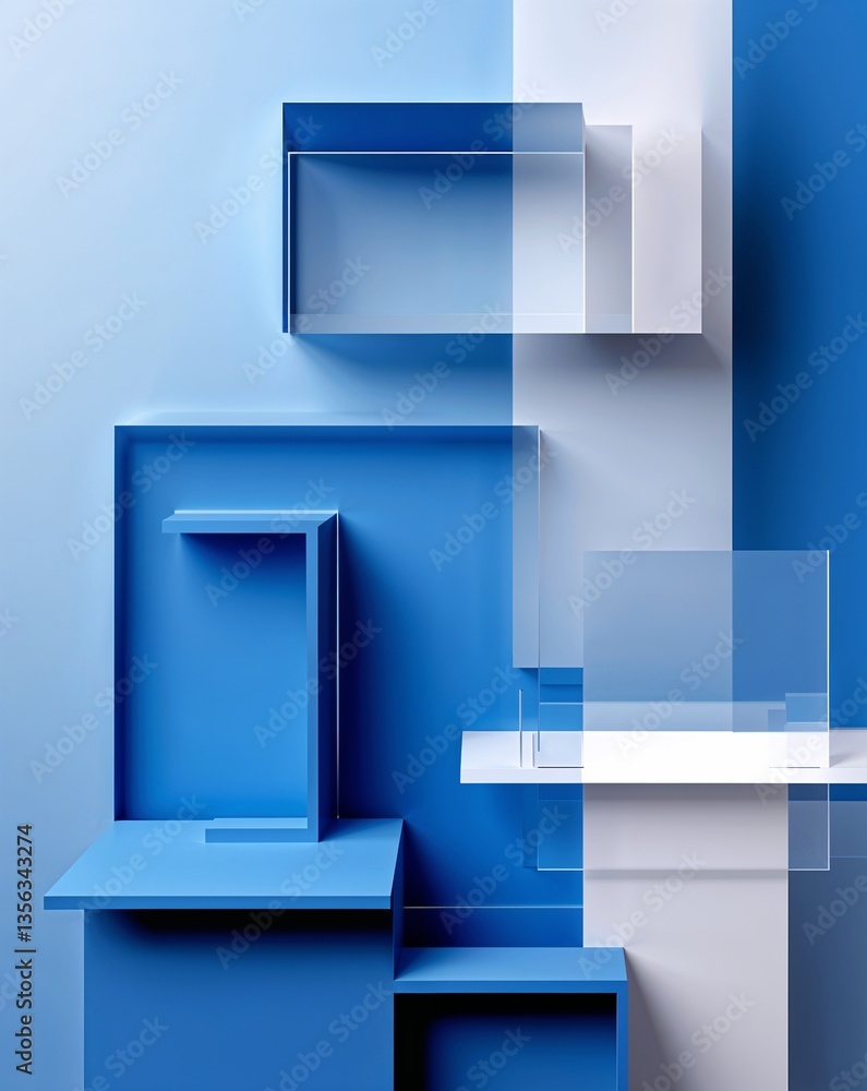 Poster blue with white transparent geometric shapes layer abstract background for card or greeting template