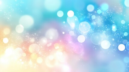 Obraz premium Dreamy, blurred background of vibrant blues, pinks, and yellows. Sparkling white stars create a soft, ethereal glow