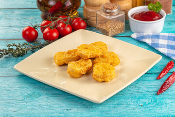 Golden crispy fried chicken nuggets