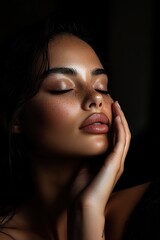 Portrait of a Radiant Woman with Flawless Makeup and a Captivating Smile