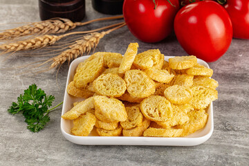 Crunchy croutons heap - roasted bread