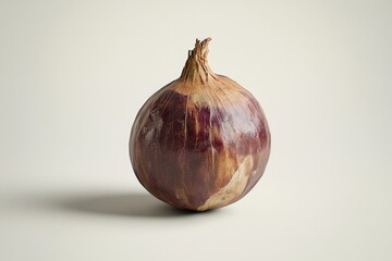 Fototapeta premium A single whole onion against a plain light colored background