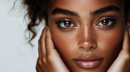 Portrait of a Radiant Woman with Flawless Makeup and a Captivating Smile