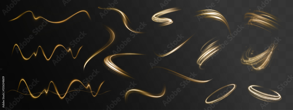 Aufkleber Golden spiral light trail with twirl and swirl effects in a glowing circular motion. Dynamic neon design with sparkles, glistering shine, and magical energy. Perfect for luxurious abstract visuals