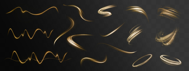 Golden spiral light trail with twirl and swirl effects in a glowing circular motion. Dynamic neon design with sparkles, glistering shine, and magical energy. Perfect for luxurious abstract visuals © Sergey